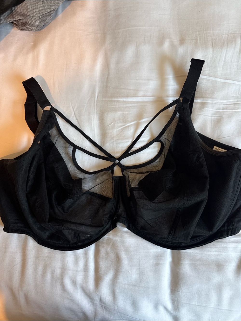 Elomi Black Sheer Underwire Bra with Decorative Strappy Front